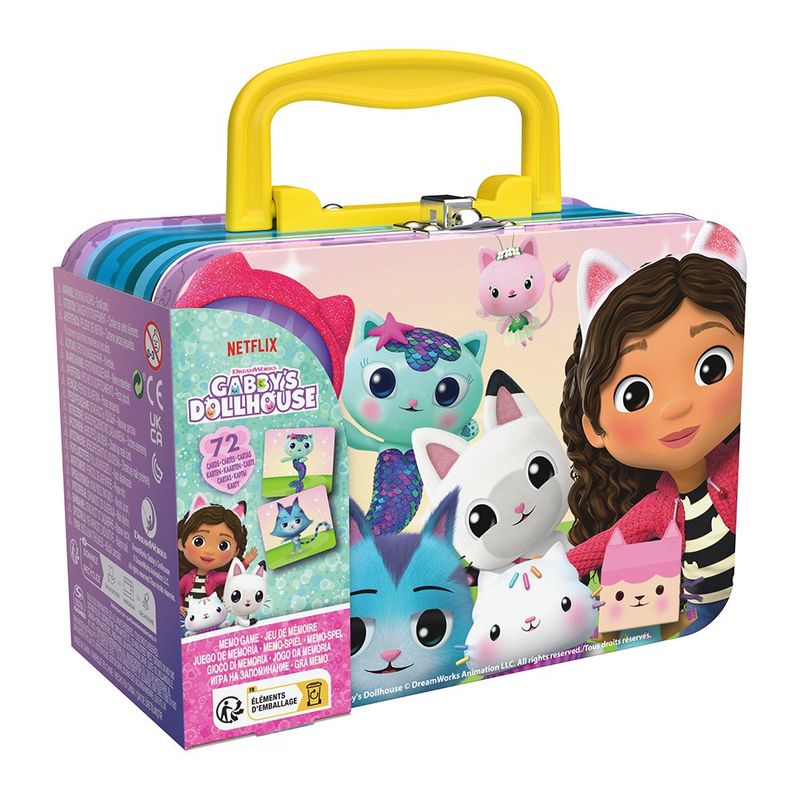 Gabby’s Dollhouse Juego de Memoria en Caja Metálica con 72 Tarjetas