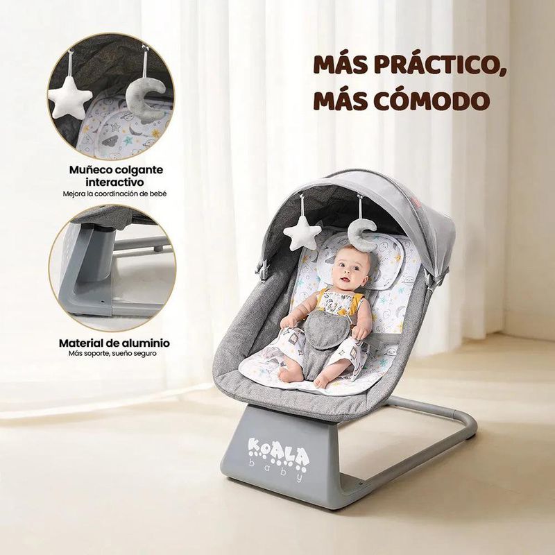Columpio Mecedor para Bebé con Toldo, Bluetooth y Control Remoto Gris 69 x 54 x 78 cm