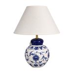 Lámpara de Mesa Estilo Capuchinas de Cerámica Artesanal Color Azul y Blanco