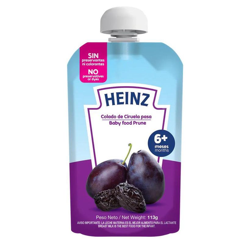 Compota de Ciruela Pasa Heinz Baby Food Pouch 113 g 6+ Meses