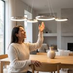 Lámpara Colgante LED de 4 Aros Níquel Satinado con Altura Ajustable de 126 cm para Interior
