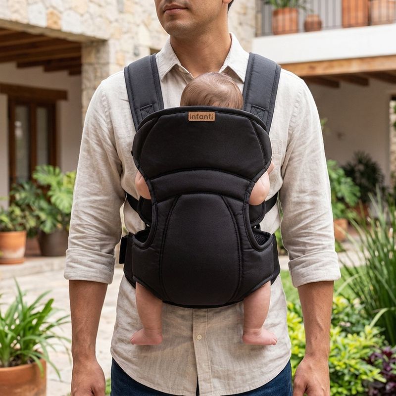 Portabebé I Love Travel Negro Acolchado Ajustable para Bebés de 0 a 10 Meses