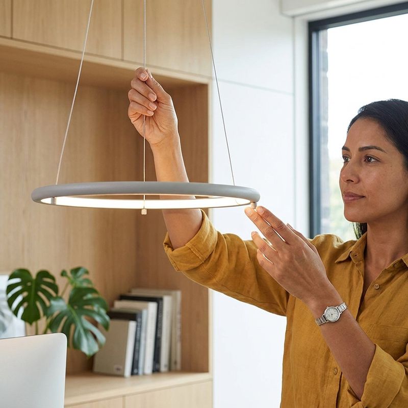 Lámpara Colgante LED de 1 Aro Blanco de 25W 3000K con Altura Ajustable para Interior