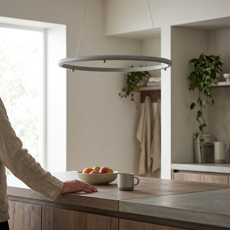 Lámpara Colgante LED de 1 Aro Blanco de 25W 3000K con Altura Ajustable para Interior
