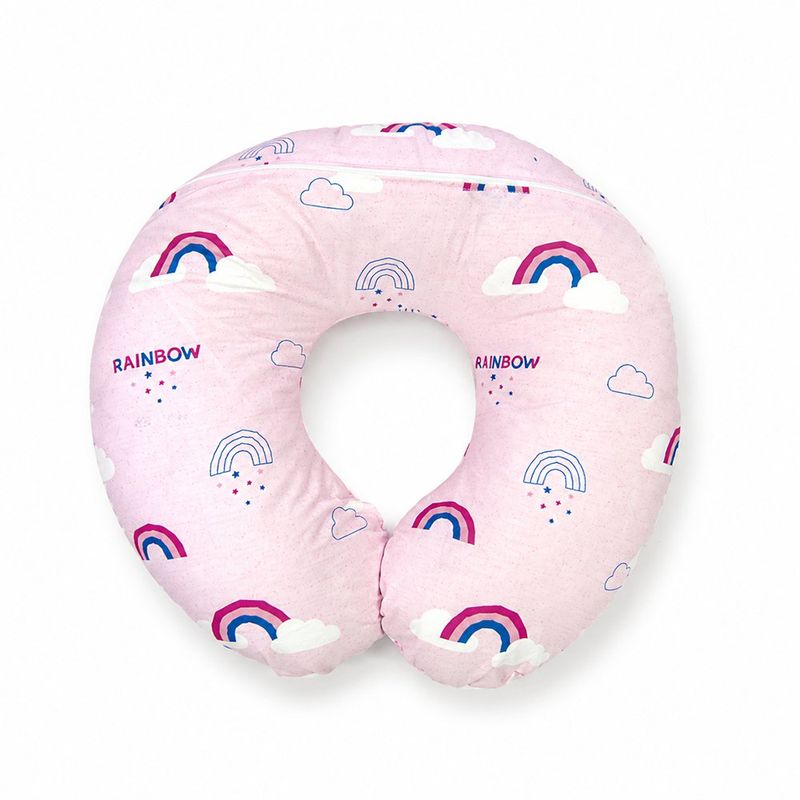 Almohada de Lactancia Algodón Diseño Arcoíris Rosado para Bebé