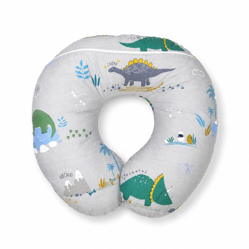 Almohada de Lactancia Algodón con Diseño de Dinosaurios Gris para Bebé
