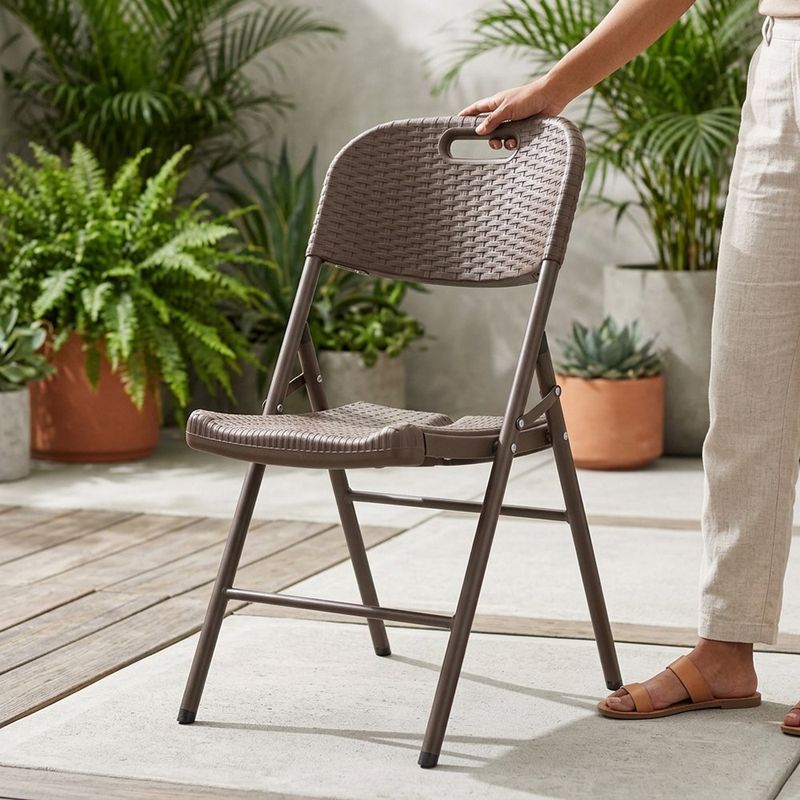 Silla Plegable Plástica Ratán Café para Exterior de 45 x 50 x 87 cm
