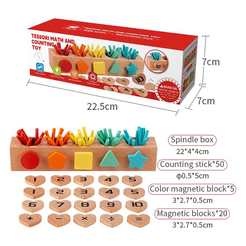 Caja de Husos Montessori de Madera para Aprendizaje Matemático