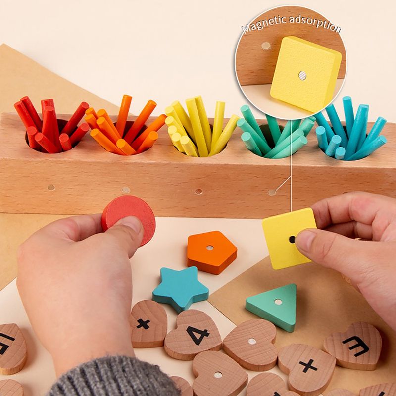 Caja de Husos Montessori de Madera para Aprendizaje Matemático