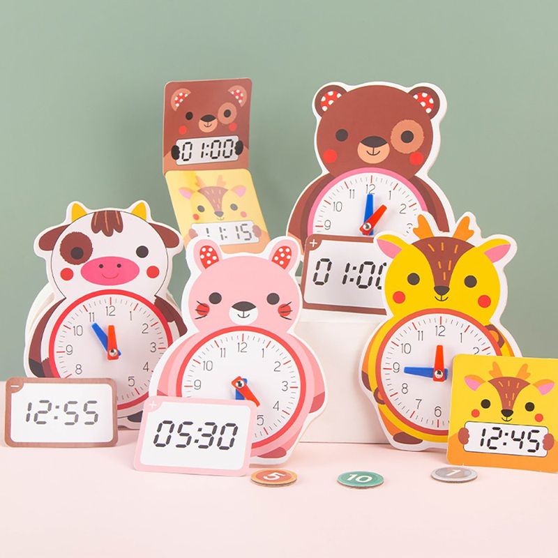 Juego Didáctico de Cognición del Tiempo en Madera con Reloj Educativo