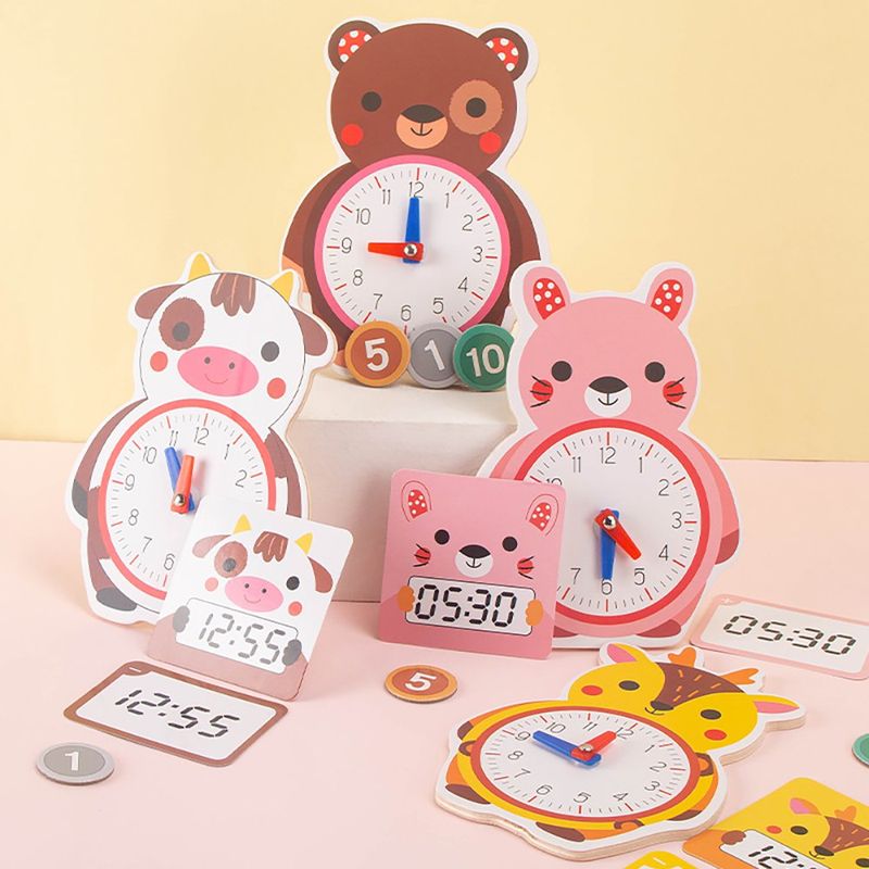 Juego Didáctico de Cognición del Tiempo en Madera con Reloj Educativo