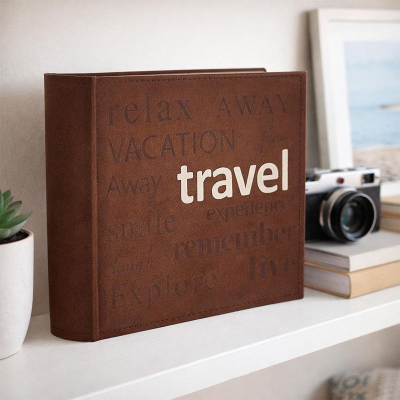 Álbum de Fotos de Gamuza Sintética con Diseño Travel para Fotos de 4 x 6 Plg