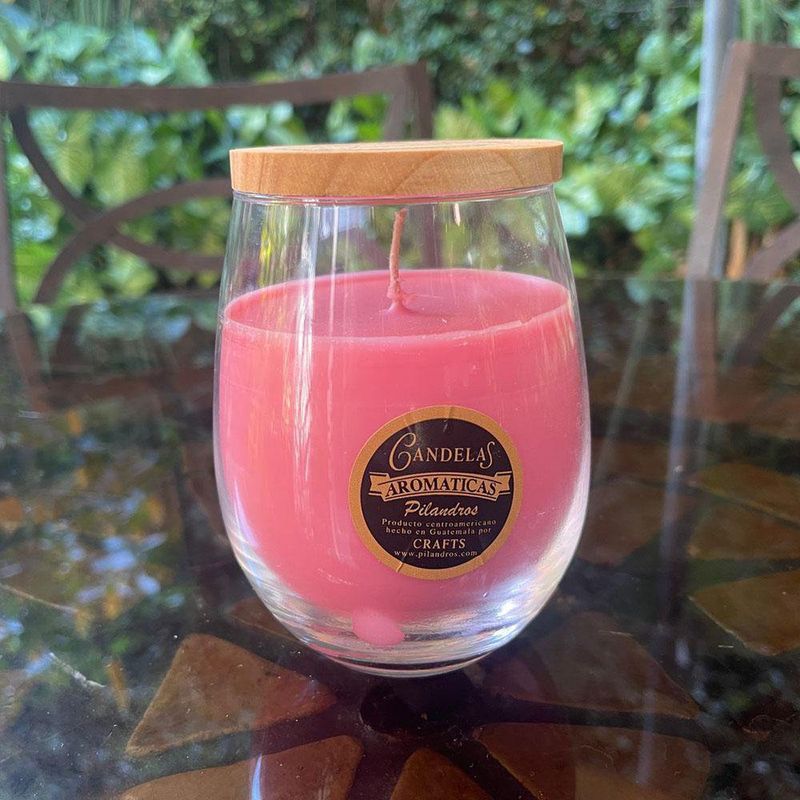 Vela Con Aroma Floral Coral Y Tapa De Madera - Pilandros
