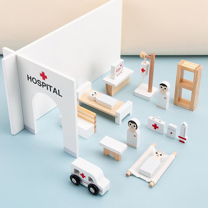 Set de Juego Hospital de Madera Infantil con Accesorios Médicos
