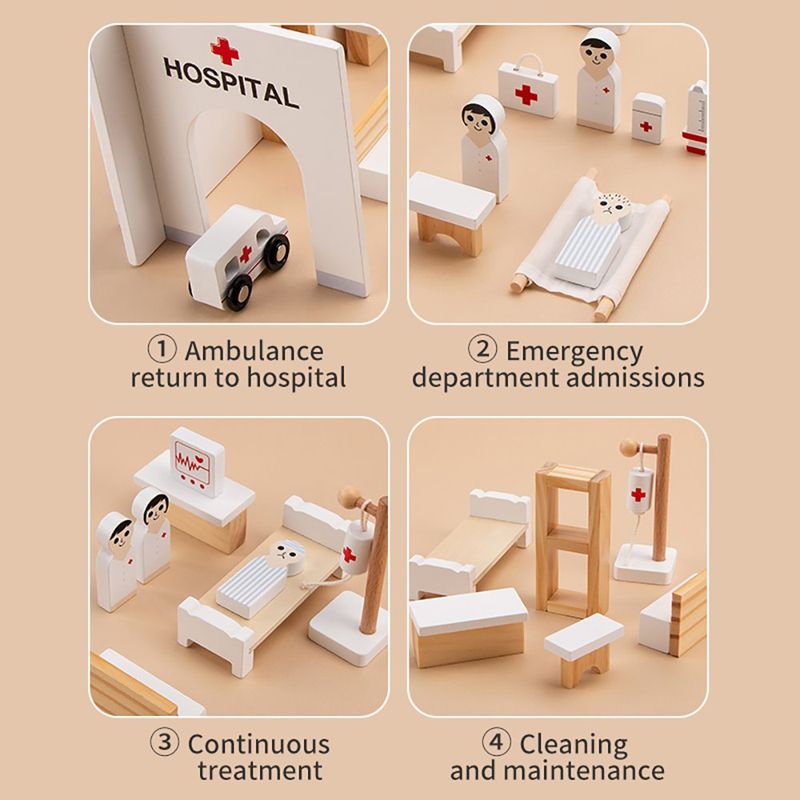 Set de Juego Hospital de Madera Infantil con Accesorios Médicos