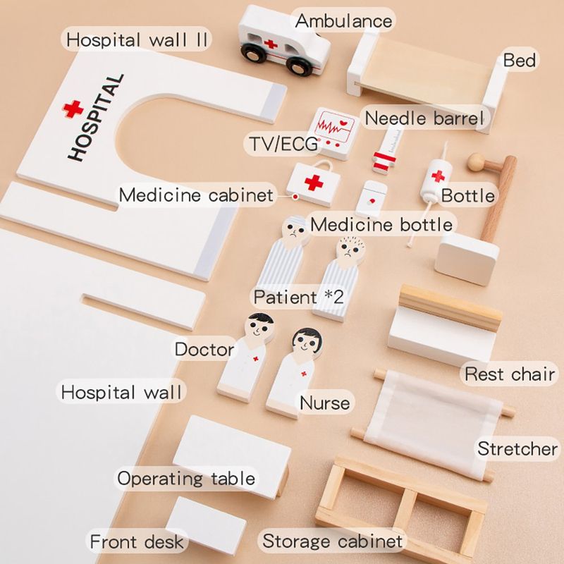Set de Juego Hospital de Madera Infantil con Accesorios Médicos