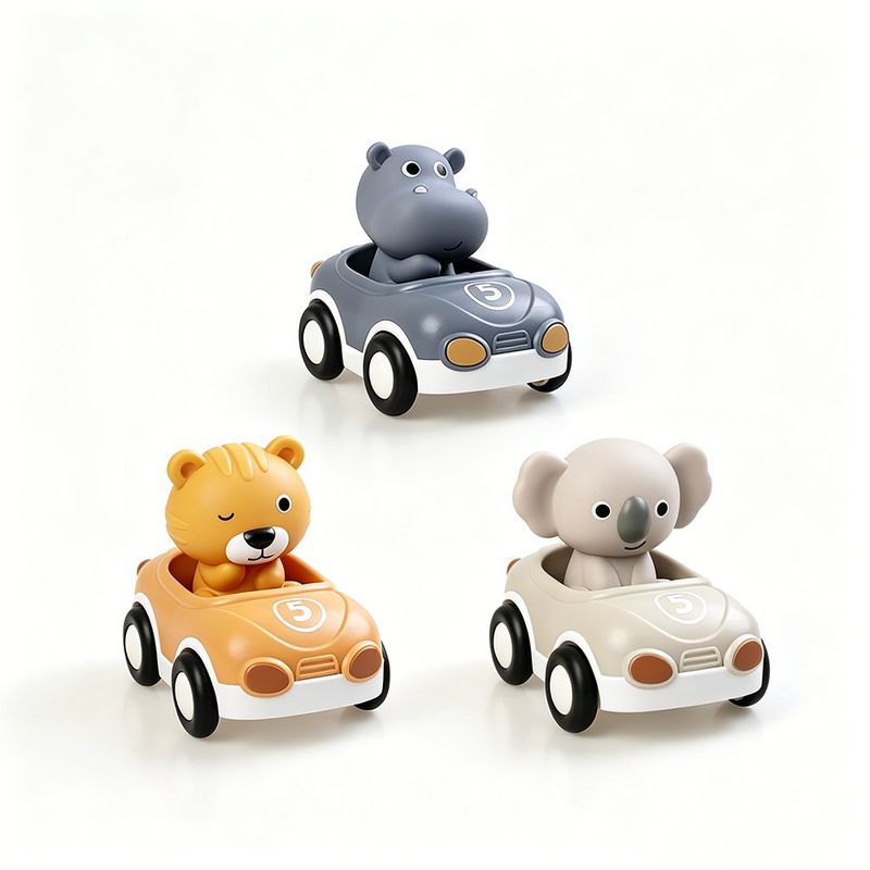 Set de Carritos con Animales Diseño Hipopotámo, Tigre y Koala para Bebé 6 Piezas