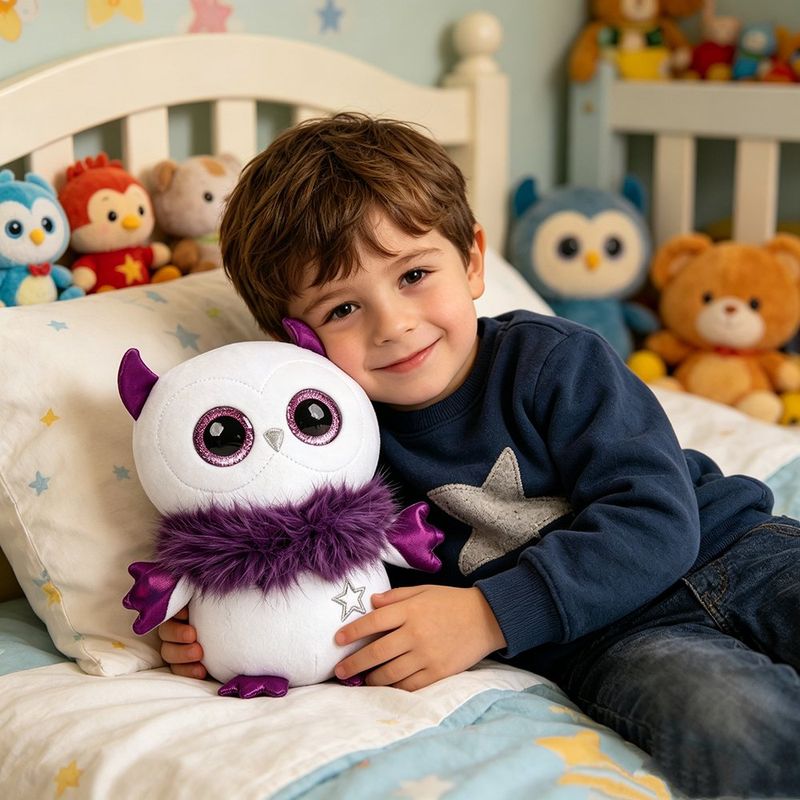 Peluche para Bebé Glowee Luma con Lápiz UV Brilla en la Oscuridad Color Blanco y Morado