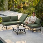 Set de Sala Exterior con 4 Piezas Verde Oliva de Aluminio con Sofás Modulares y Mesa
