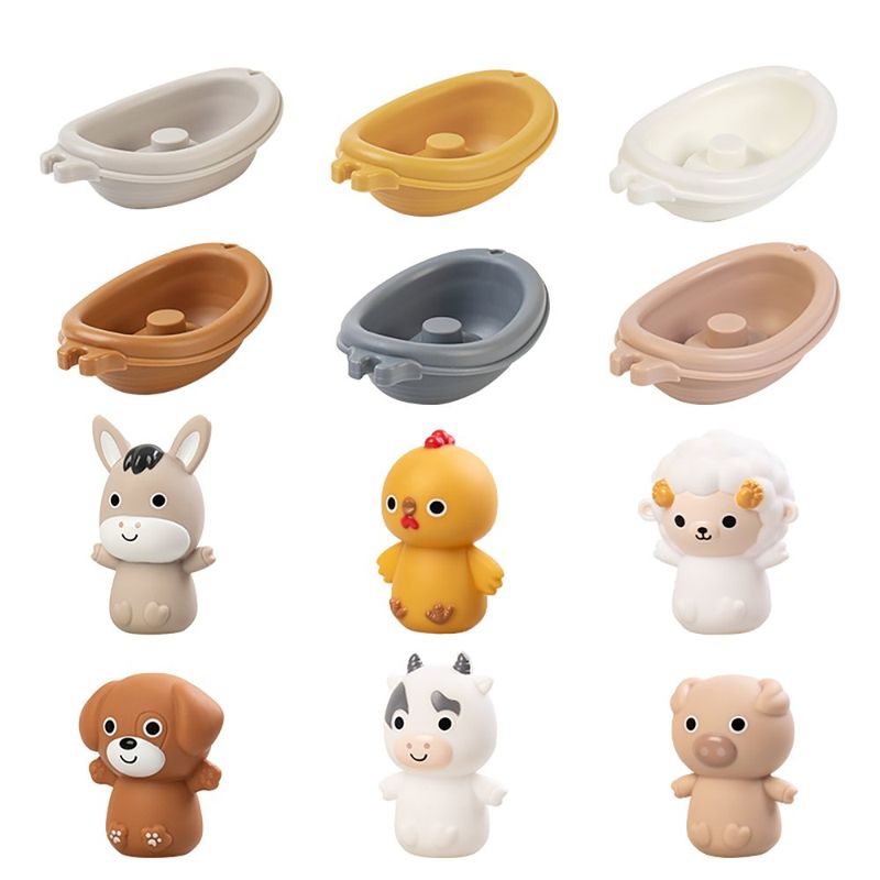 Set de Barcos Flotantes con Marionetas de Animalitos de la Granja para Bebé