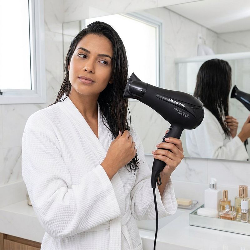 Secadora de Cabello Power Shine Black Íon 2000W con Boquilla y Aire Frío Negra
