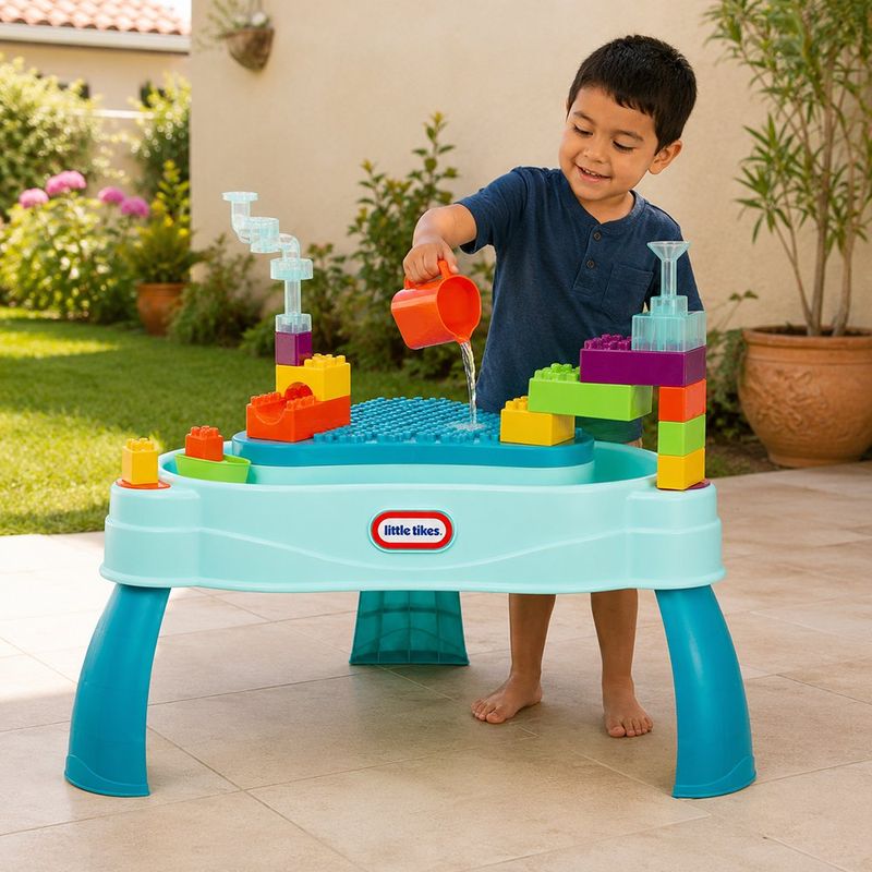 Mesa de Agua y Construcción 2 en 1 Build & Splash con 25 Accesorios y Patas Removibles
