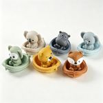 Set de Barcos Flotantes con Marionetas de Animalitos de la Selva para Bebé