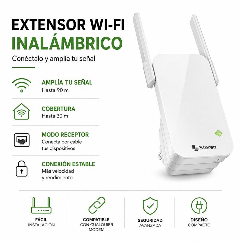 Repetidor de Wi-Fi 2.4 GHz de 300 Mbps con Cobertura de hasta 30 m Blanco