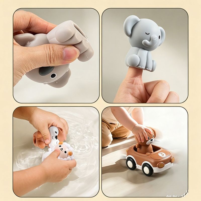 Set de Carritos con Animales Diseño Elefante, Zorro y Mono para Bebé 6 Piezas