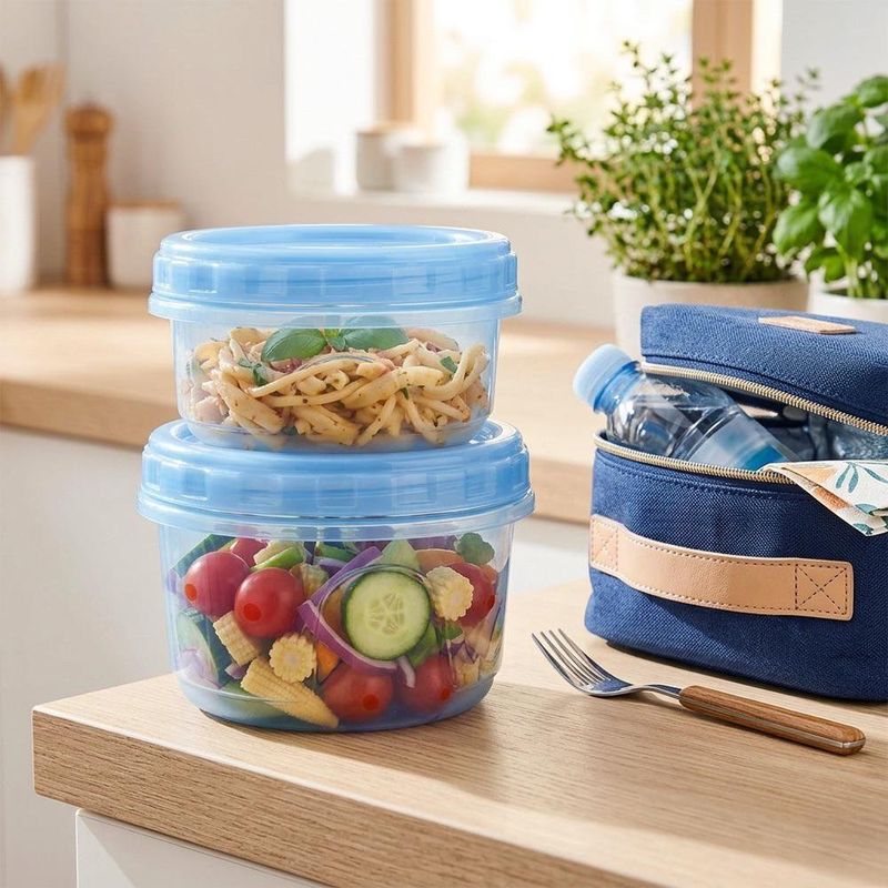 Set de 2 Contenedores Cilíndricos con Rosca de 1.5 y 2 Tazas Color Celeste