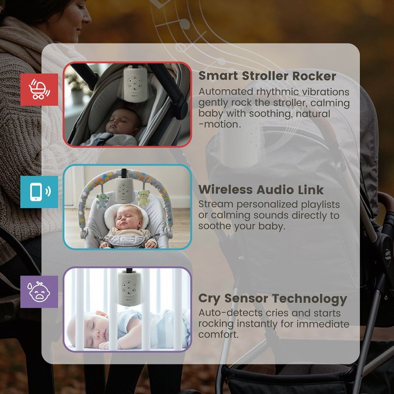 Mecedor para Carruaje de Bebé Rocking iRockStoller con Función Bluetooth Color Gris