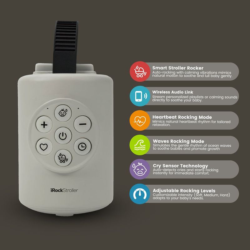 Mecedor para Carruaje de Bebé Rocking iRockStoller con Función Bluetooth Color Gris
