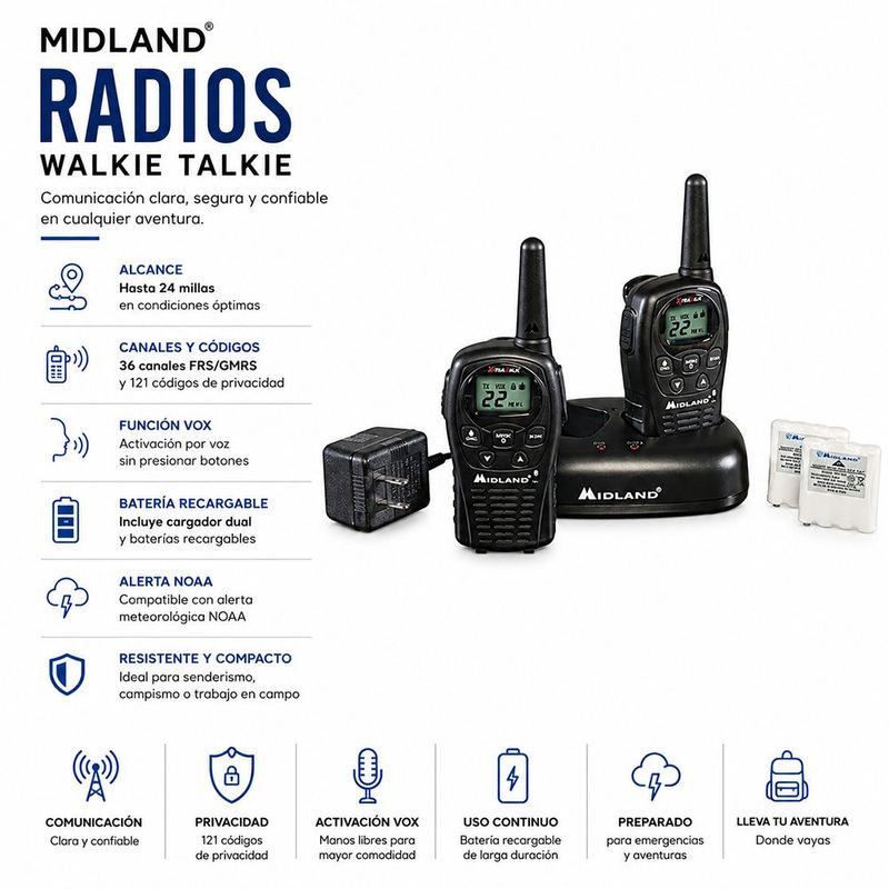 Set de 2 Radios Walkie Talkie con Alcance de 38 Km y Cargador Dual