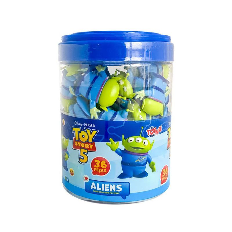 Cubeta con 36 Aliens de Toy Story Disney Pixar Coleccionables Coloe Verde y Azul