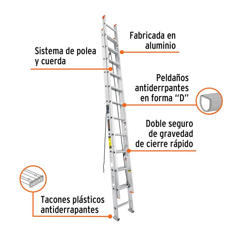 Escalera de Extensión 24 Pies Capacidad 175 kg