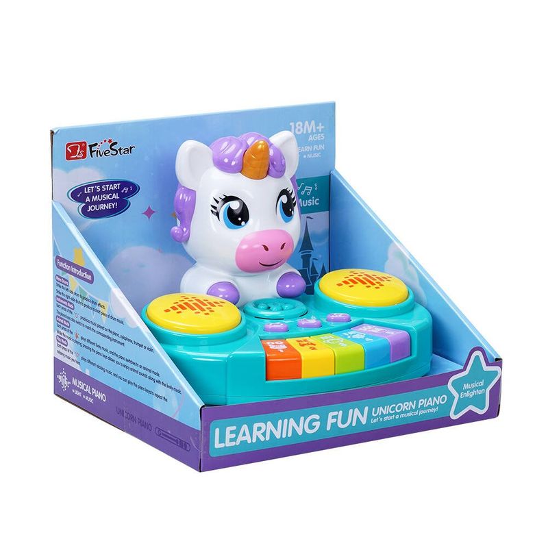 Piano Infantil Diseño Unicornio Learning Fun con Luz y Música Color Celeste