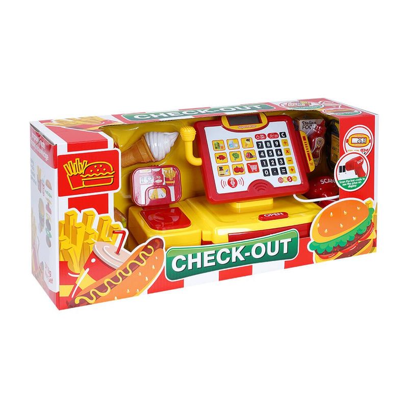 Set de Juego Restaurante de Hamburguesas con Caja Registradora Check-Out Color Rojo y Amarillo