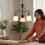 Lámpara Colgante Negra de 3 Luces con Pantallas de Vidrio para Interior