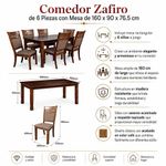 Comedor Zafiro de 6 Piezas con Mesa de 160 x 90 x 76.5 cm en Color Café
