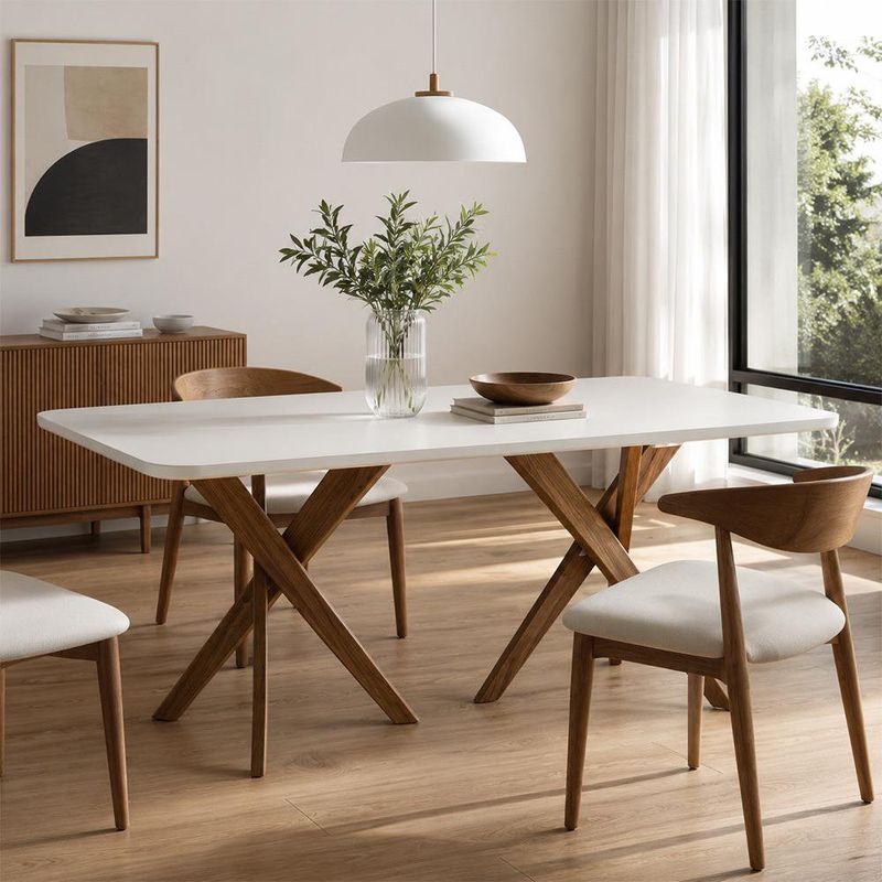 Mesa de Comedor 180 x 90 cm con Cubierta de Vidrio