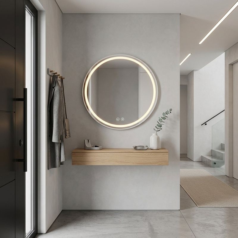 Espejo LED Redondo de 80 cm Decorativo Antiempañante con Luz Regulable para Pared