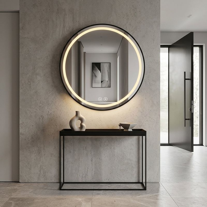 Espejo LED Redondo de 60 cm Decorativo Antiempañante con Luz Regulable para Pared