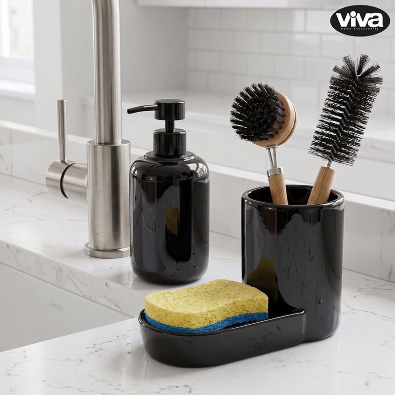 Organizador para Baño con Dispensador de Jabón y Portacepillos Color Negro