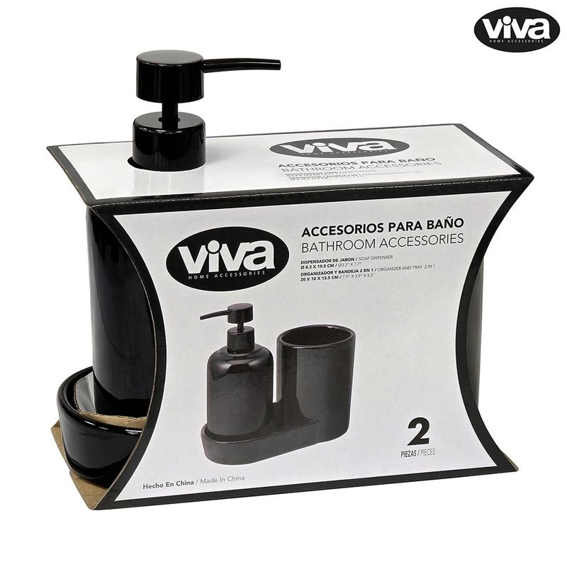 Organizador para Baño con Dispensador de Jabón y Portacepillos Color Negro