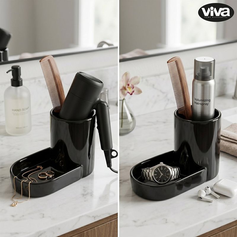 Organizador para Baño con Dispensador de Jabón y Portacepillos Color Negro