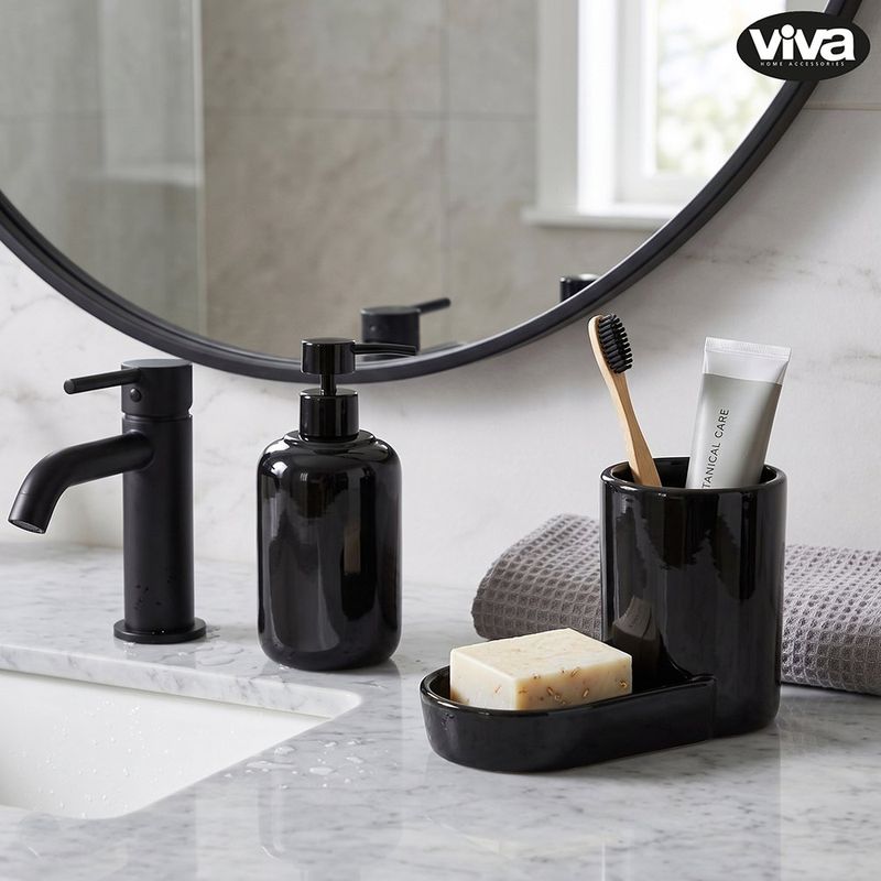 Organizador para Baño con Dispensador de Jabón y Portacepillos Color Negro