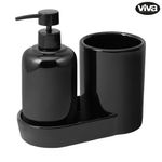 Organizador para Baño con Dispensador de Jabón y Portacepillos Color Negro
