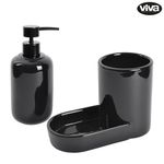 Organizador para Baño con Dispensador de Jabón y Portacepillos Color Negro