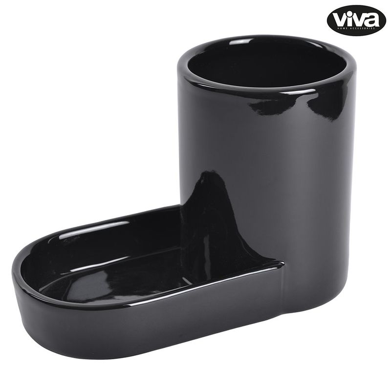 Organizador para Baño con Dispensador de Jabón y Portacepillos Color Negro