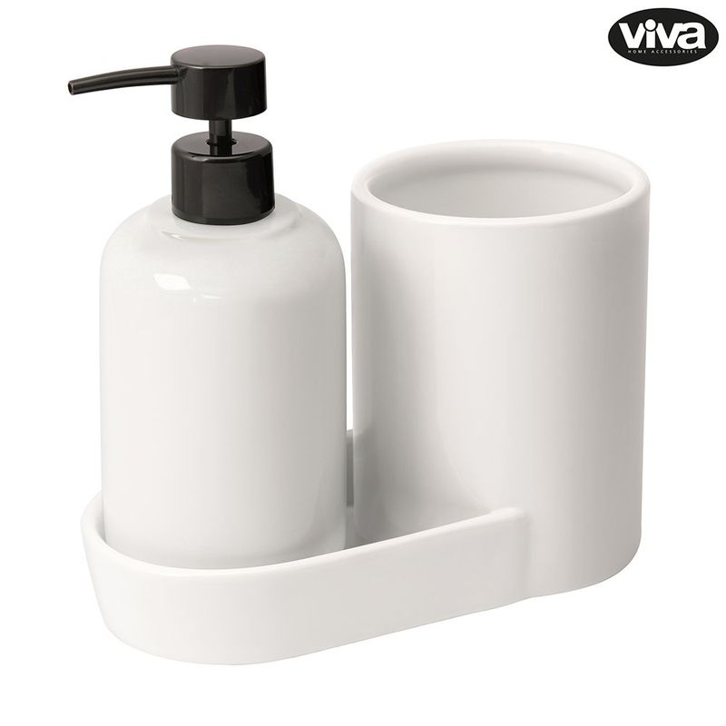 Organizador para Baño con Dispensador de Jabón y Portacepillos Color Blanco